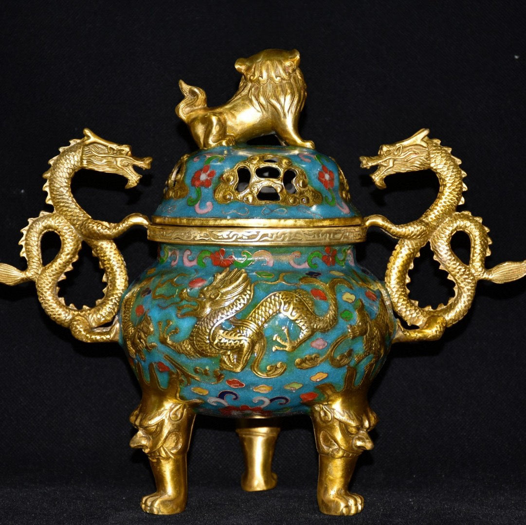 Pure copper cloisonne incense burner ornament
