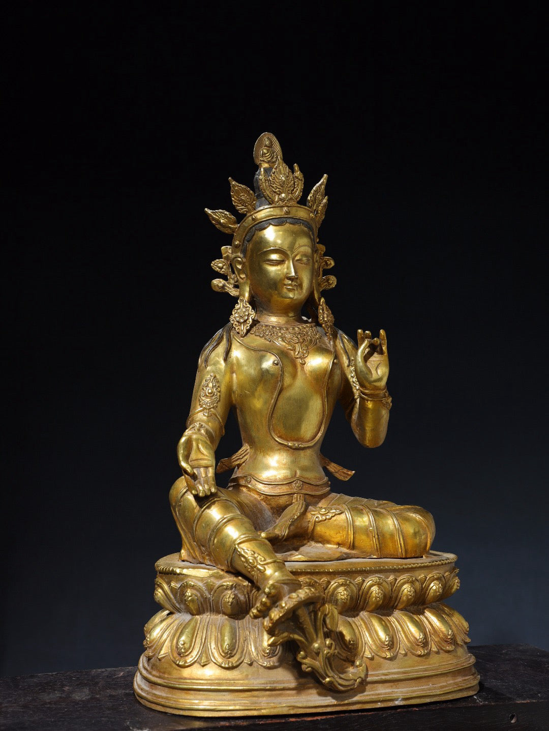 Chinese antique pure copper green Tara Buddha statue