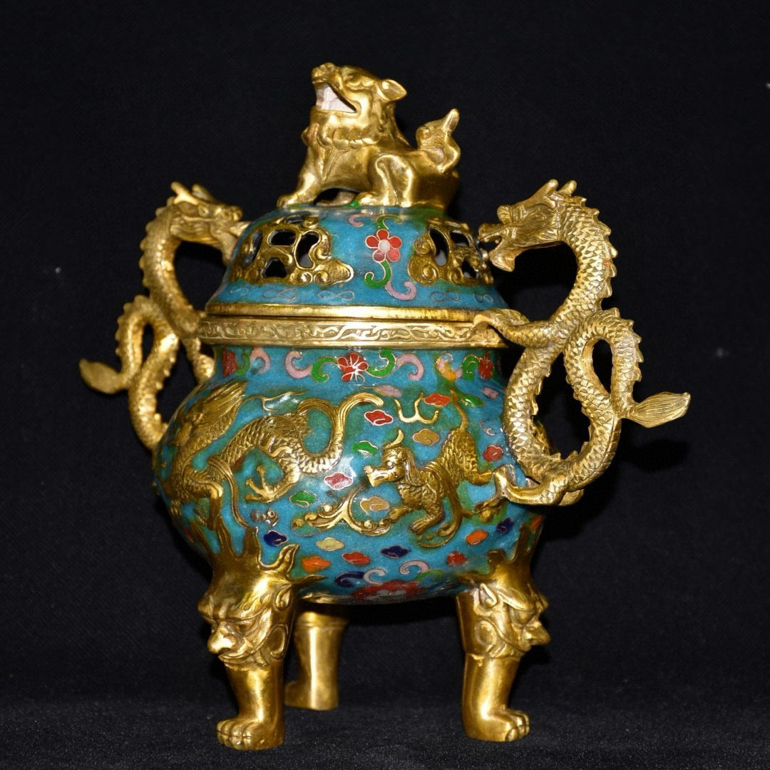 Pure copper cloisonne incense burner ornament