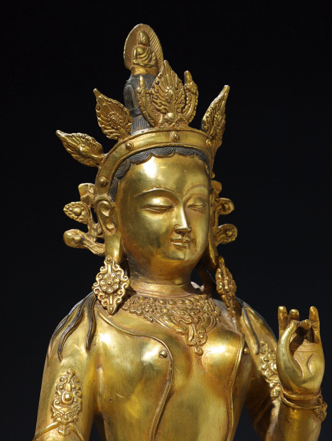 Chinese antique pure copper green Tara Buddha statue