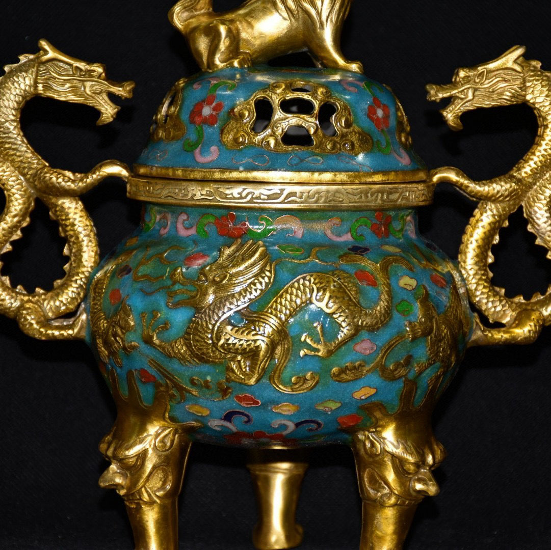 Pure copper cloisonne incense burner ornament