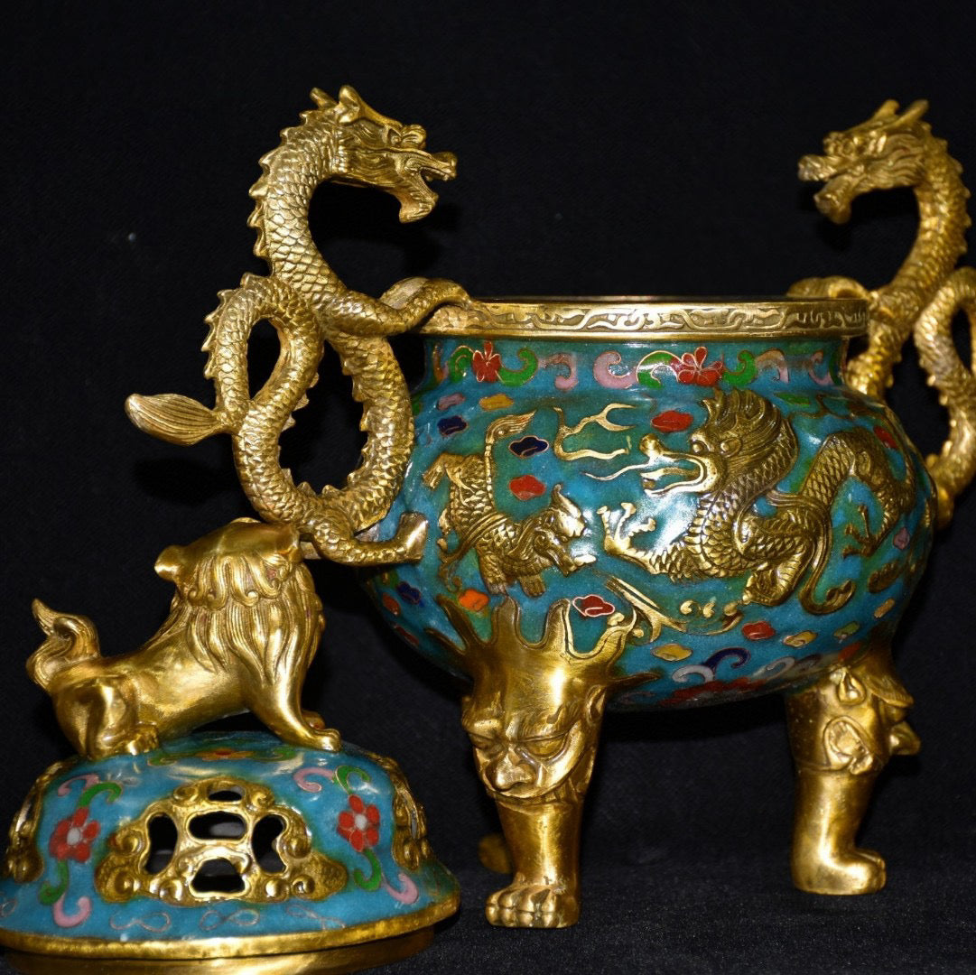 Pure copper cloisonne incense burner ornament