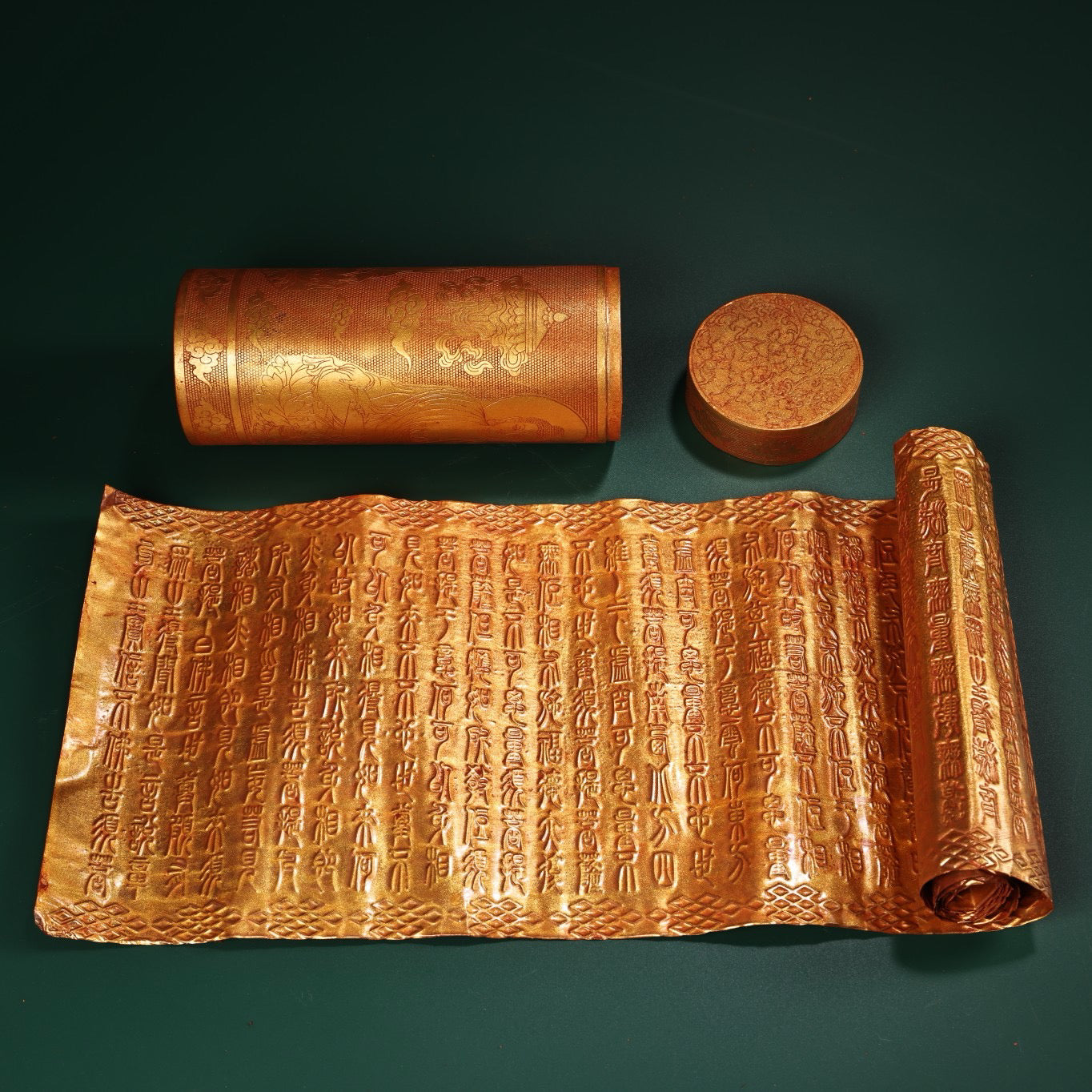 Chinese antique pure copper scripture roll