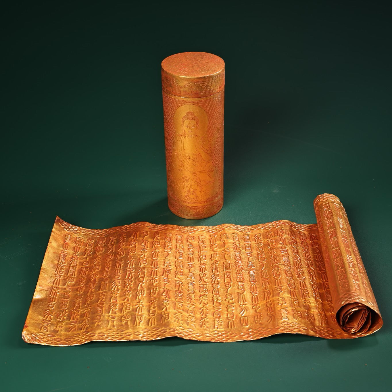 Chinese antique pure copper scripture roll