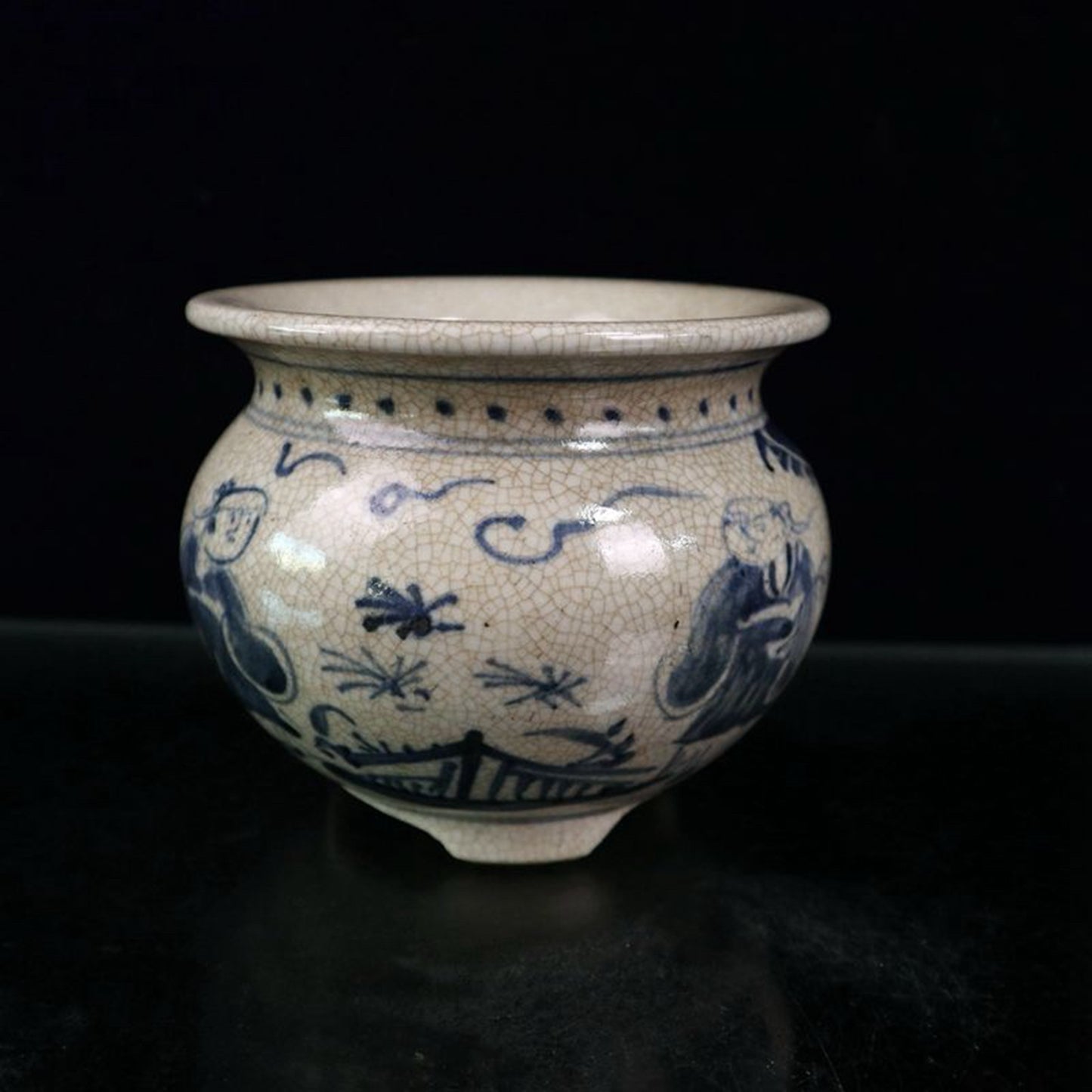 Open blue and white figure pattern incense burner
