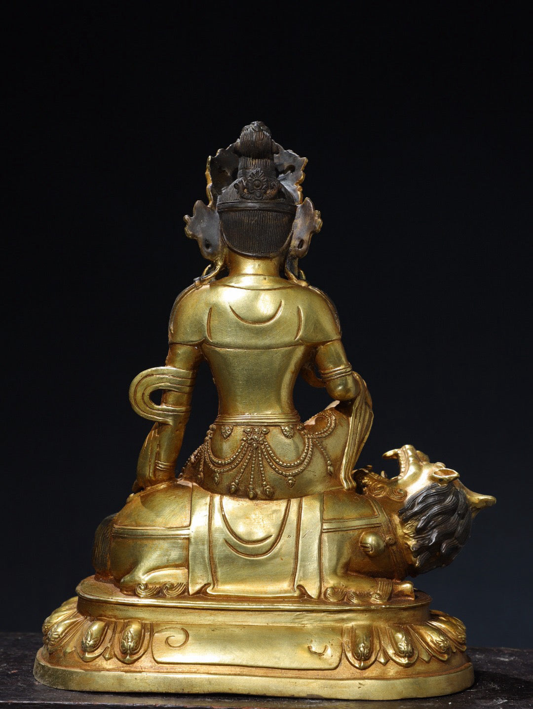 Chinese antique pure copper statue of Guanyin Buddha riding on a beast
