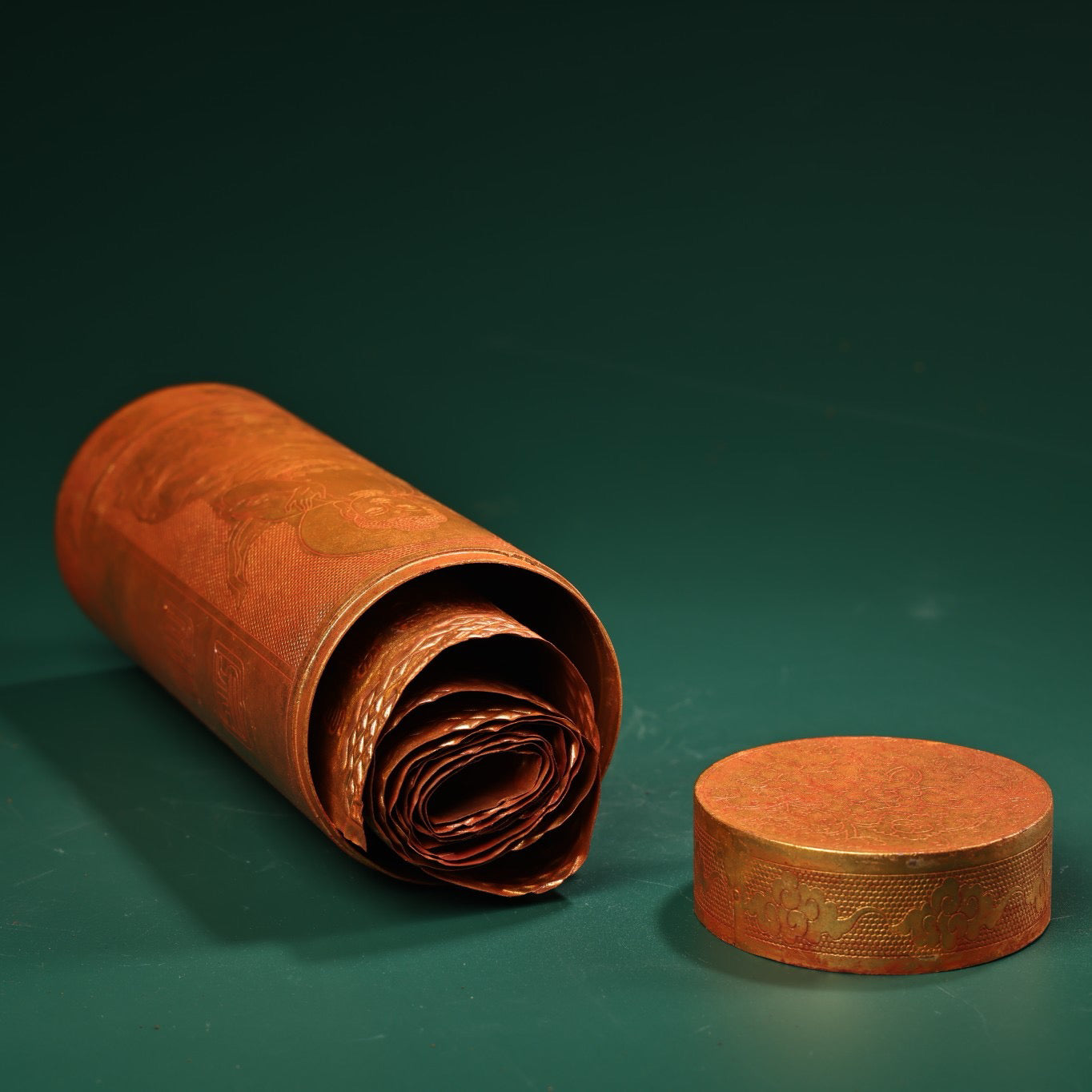 Chinese antique pure copper scripture roll