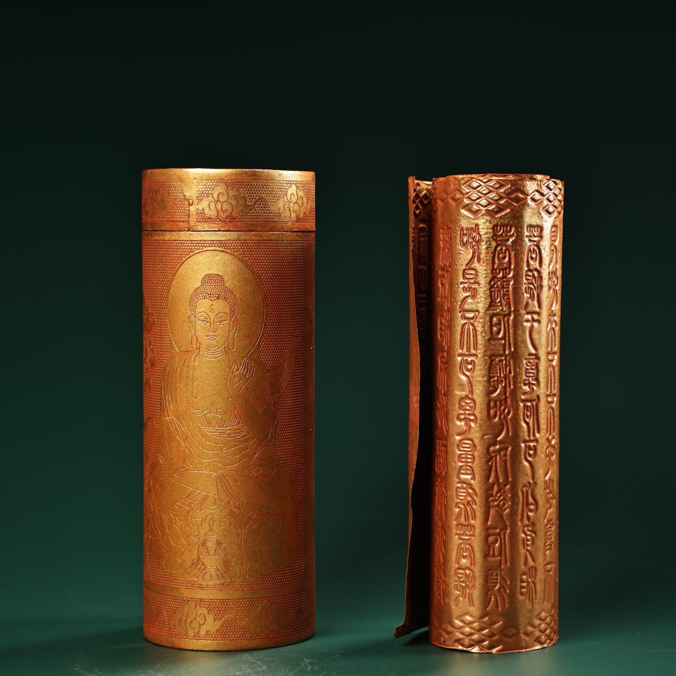 Chinese antique pure copper scripture roll