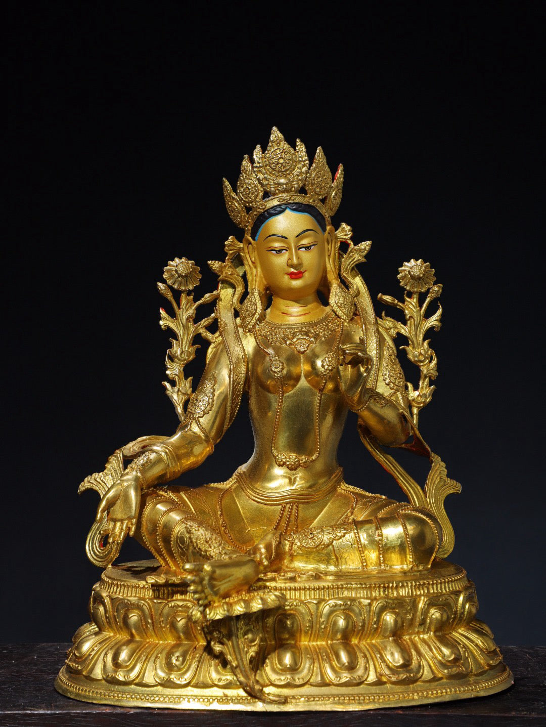Chinese antique pure copper green Tara Buddha statue
