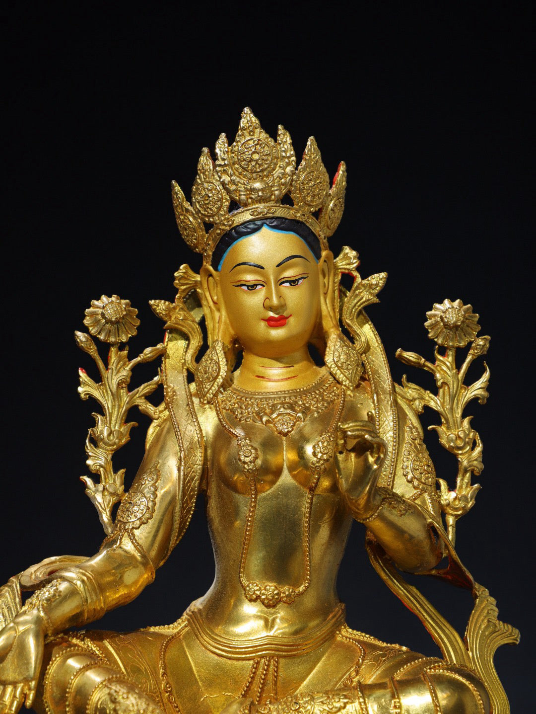 Chinese antique pure copper green Tara Buddha statue