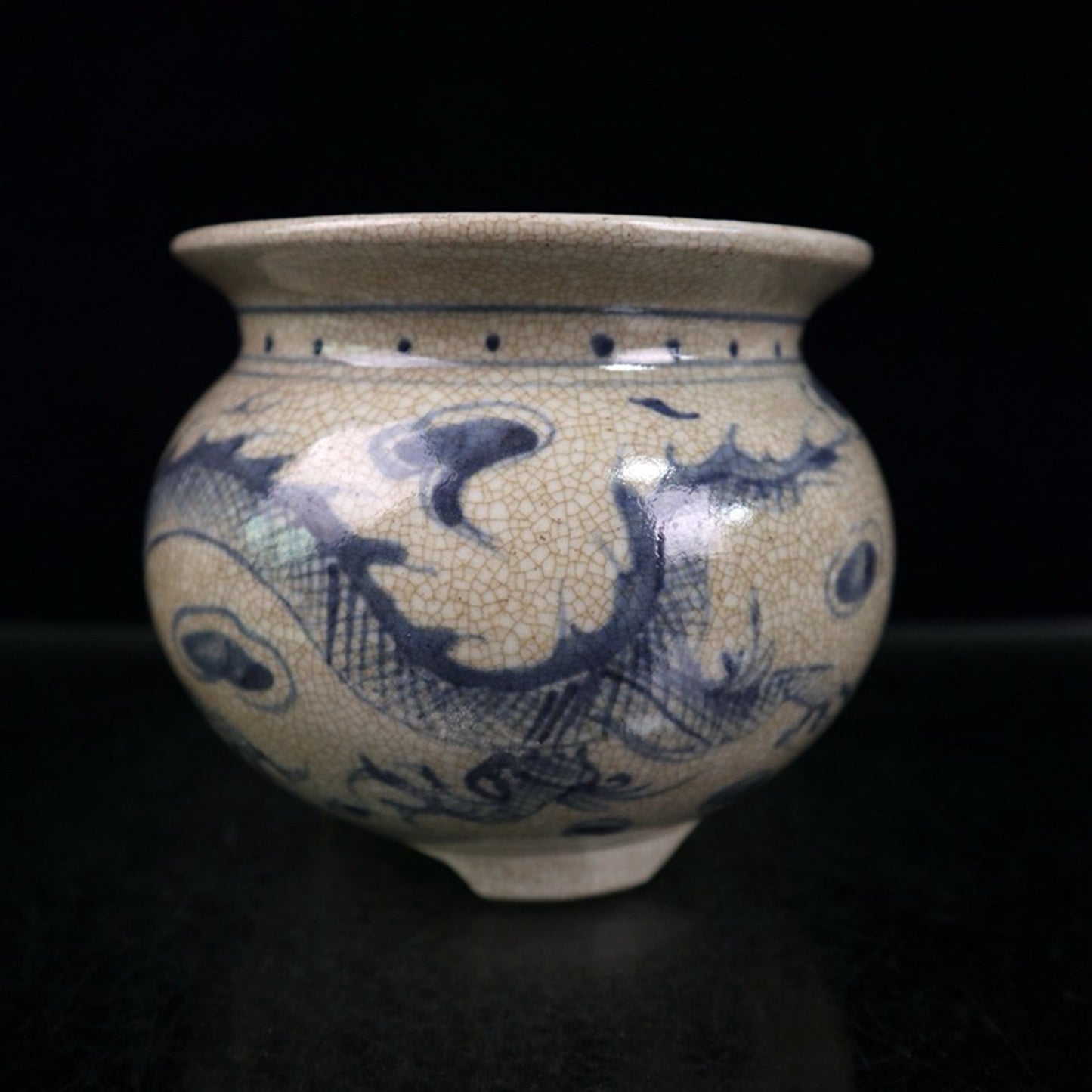 Open piece blue and white dragon pattern incense burner