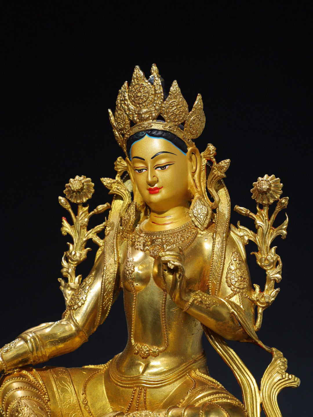 Chinese antique pure copper green Tara Buddha statue