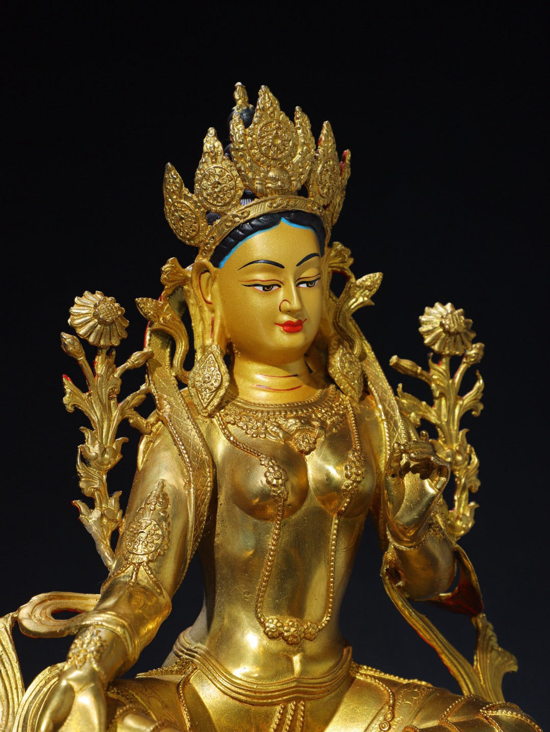 Chinese antique pure copper green Tara Buddha statue