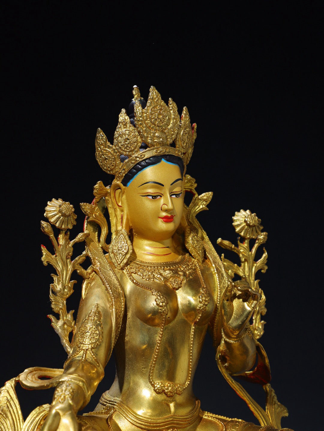 Chinese antique pure copper green Tara Buddha statue