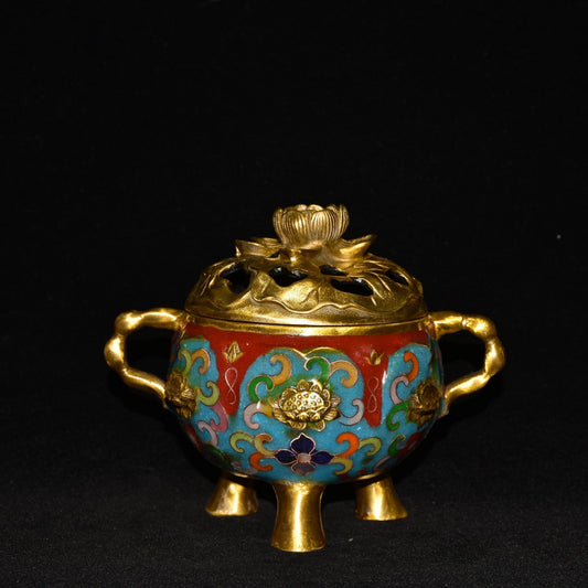 Pure copper cloisonne incense burner ornament