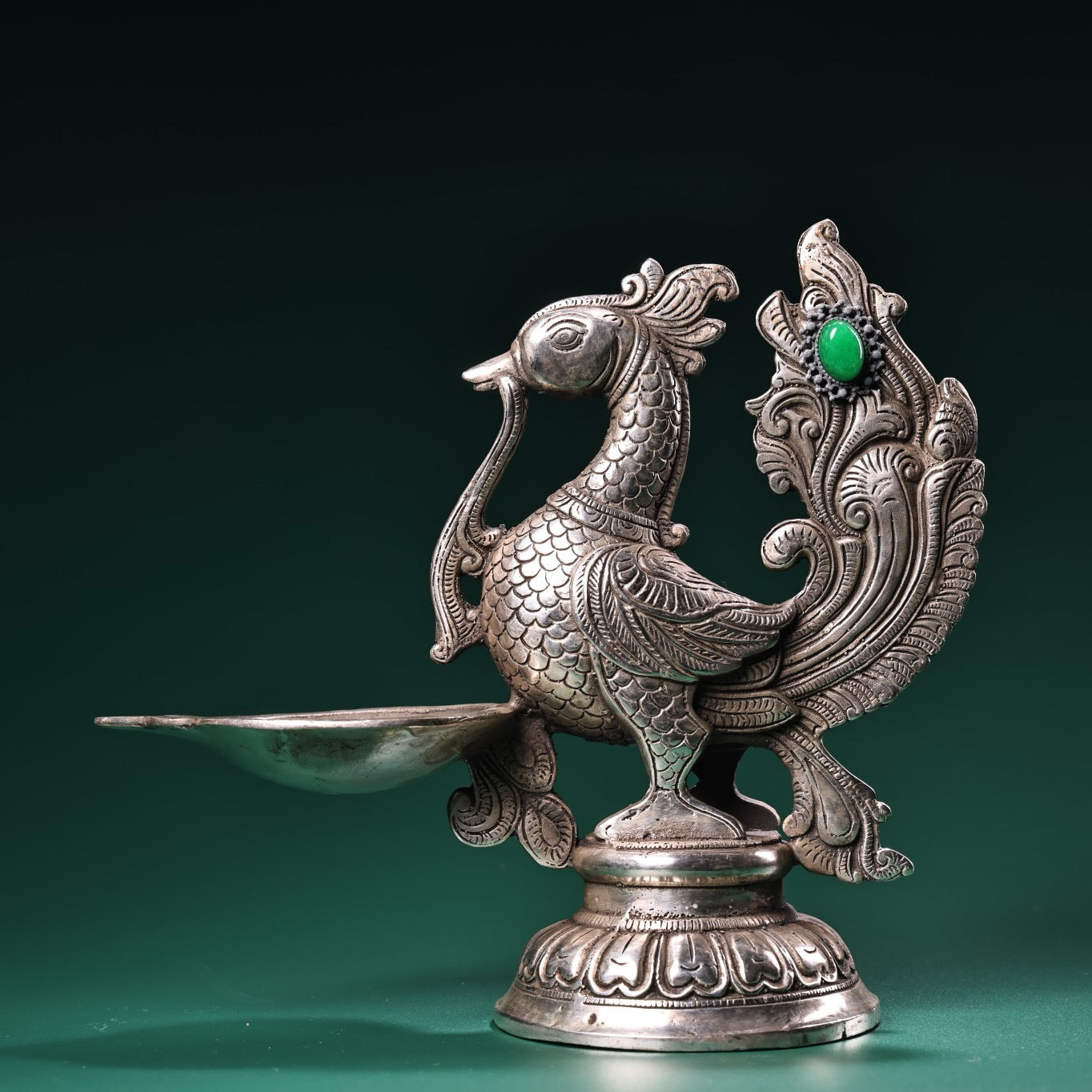 Chinese antique pure copper handmade phoenix oil lamp