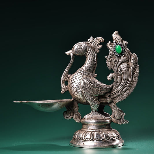 Chinese antique pure copper handmade phoenix oil lamp