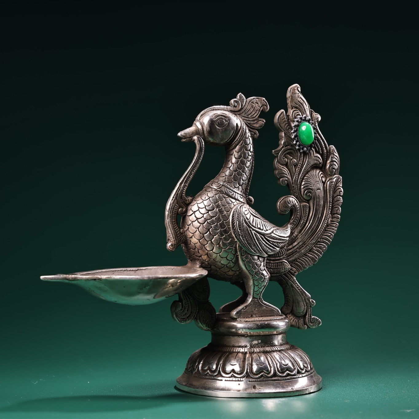 Chinese antique pure copper handmade phoenix oil lamp