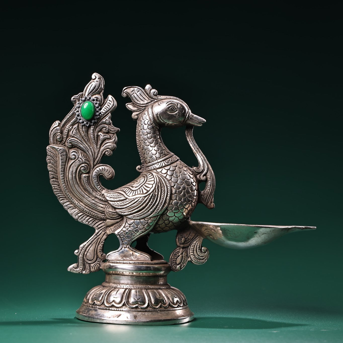 Chinese antique pure copper handmade phoenix oil lamp
