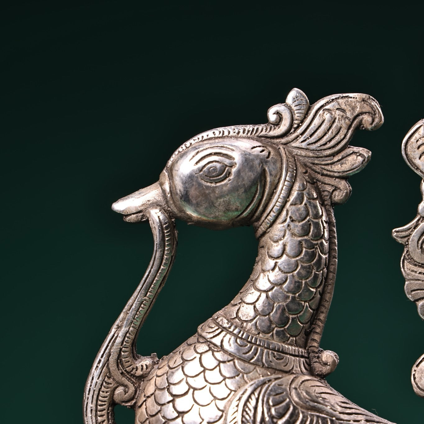 Chinese antique pure copper handmade phoenix oil lamp