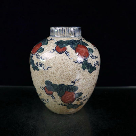 Open blue and white with colorful melon and fruit patterns and jujube jar