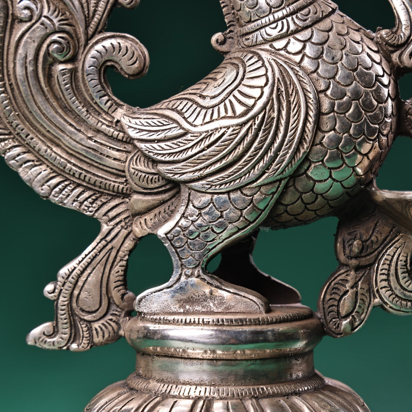 Chinese antique pure copper handmade phoenix oil lamp