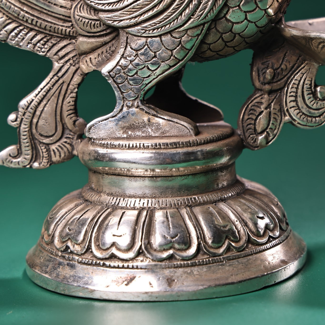 Chinese antique pure copper handmade phoenix oil lamp