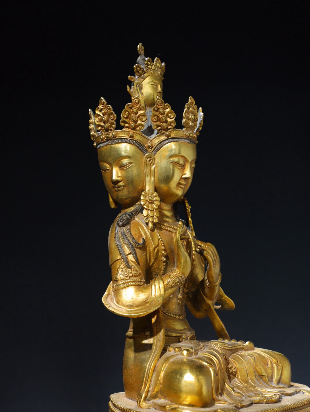Chinese antique pure copper three sided Guanyin Buddha statue