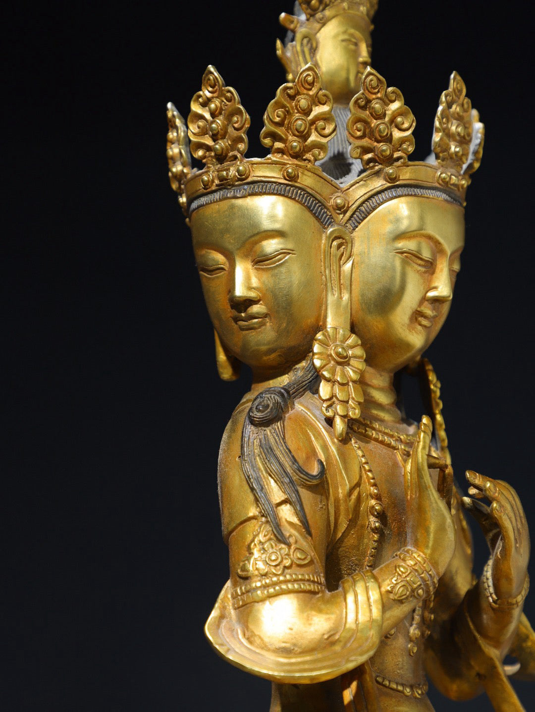 Chinese antique pure copper three sided Guanyin Buddha statue