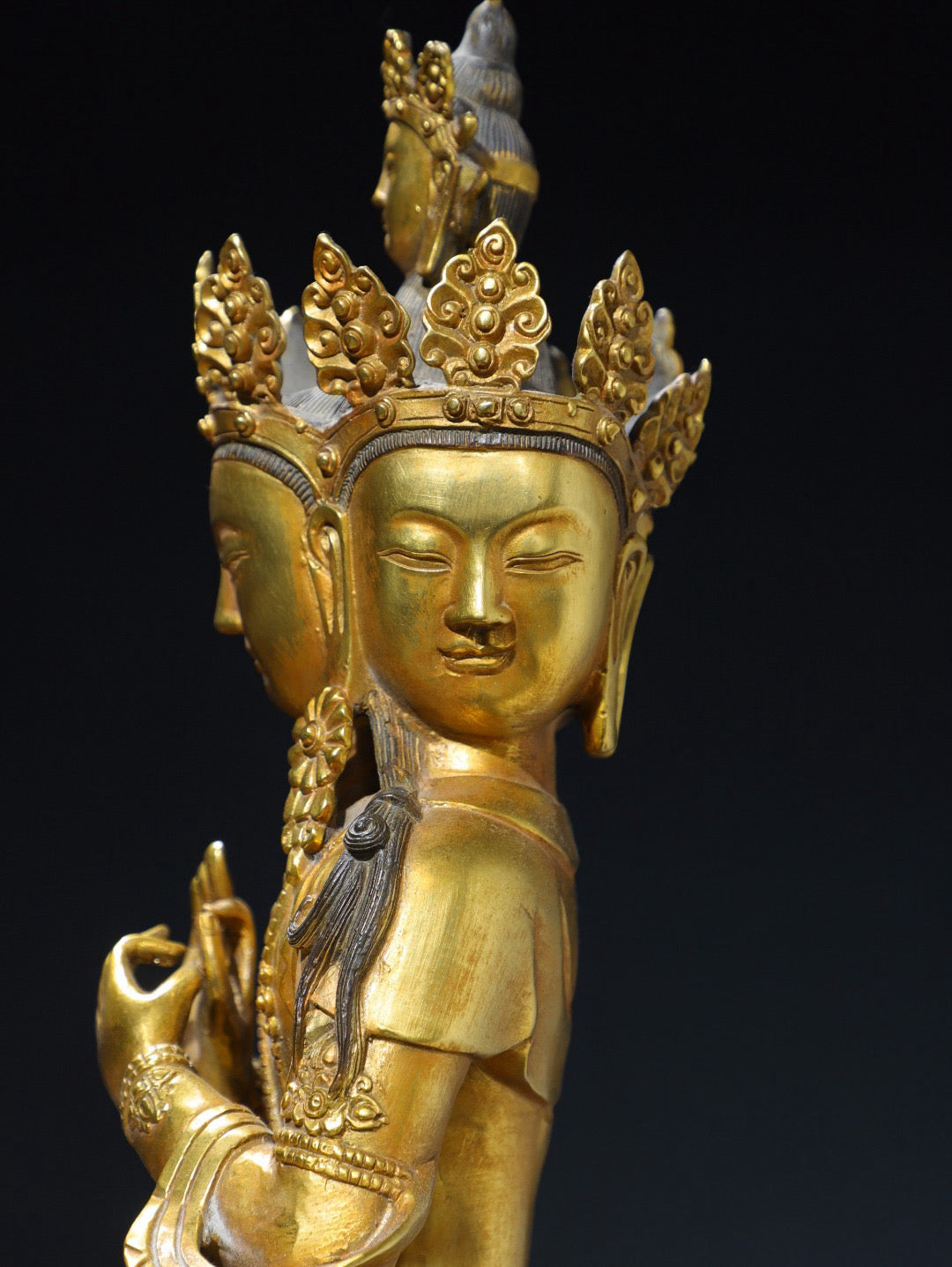 Chinese antique pure copper three sided Guanyin Buddha statue