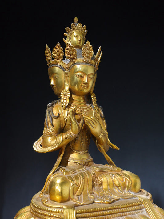 Chinese antique pure copper three sided Guanyin Buddha statue