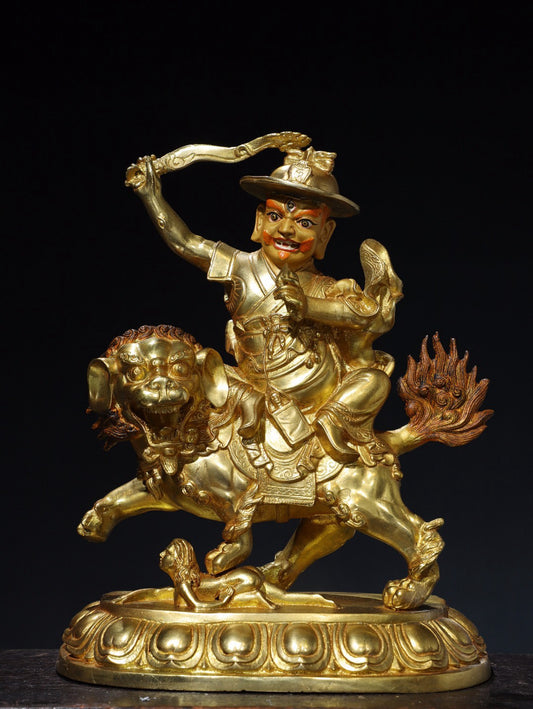 Chinese antique pure copper riding beast Vajra Buddha statue