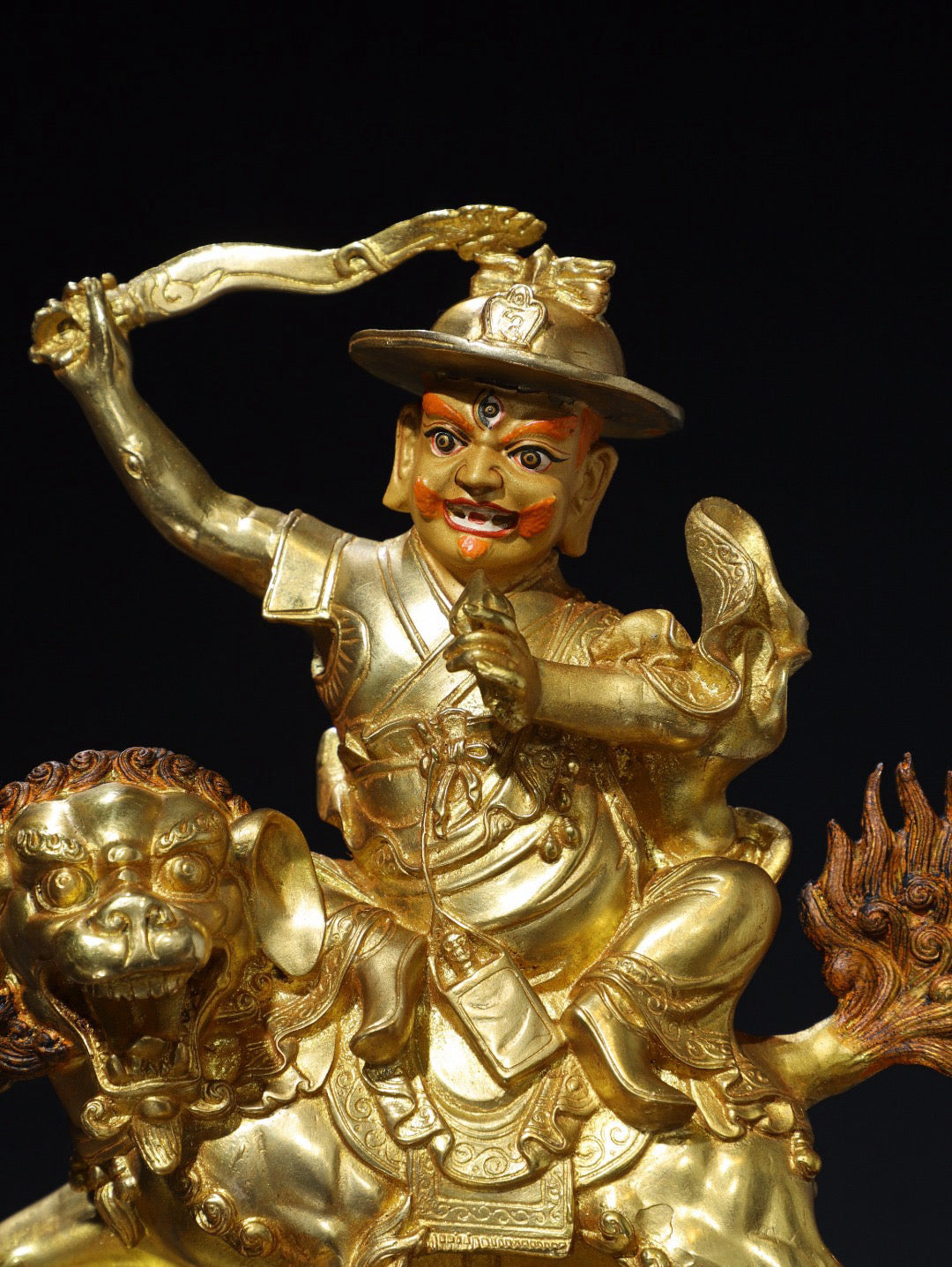 Chinese antique pure copper riding beast Vajra Buddha statue