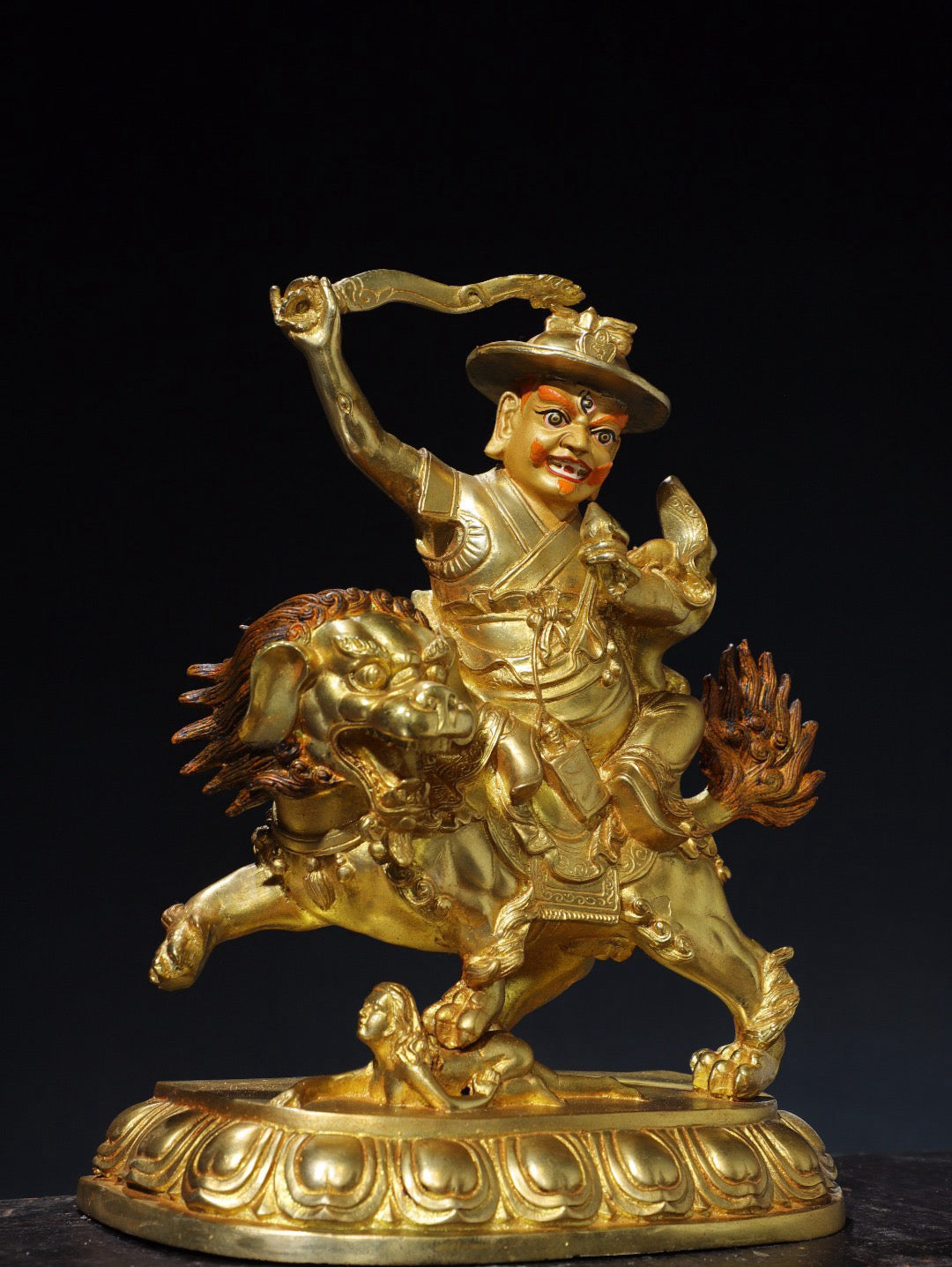 Chinese antique pure copper riding beast Vajra Buddha statue