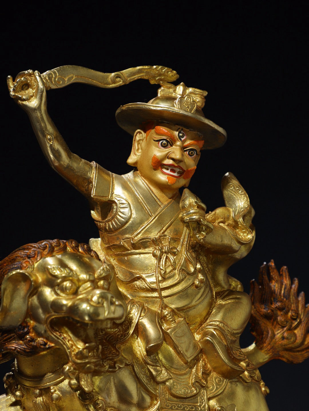 Chinese antique pure copper riding beast Vajra Buddha statue