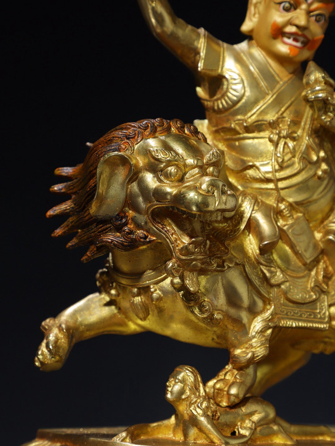 Chinese antique pure copper riding beast Vajra Buddha statue