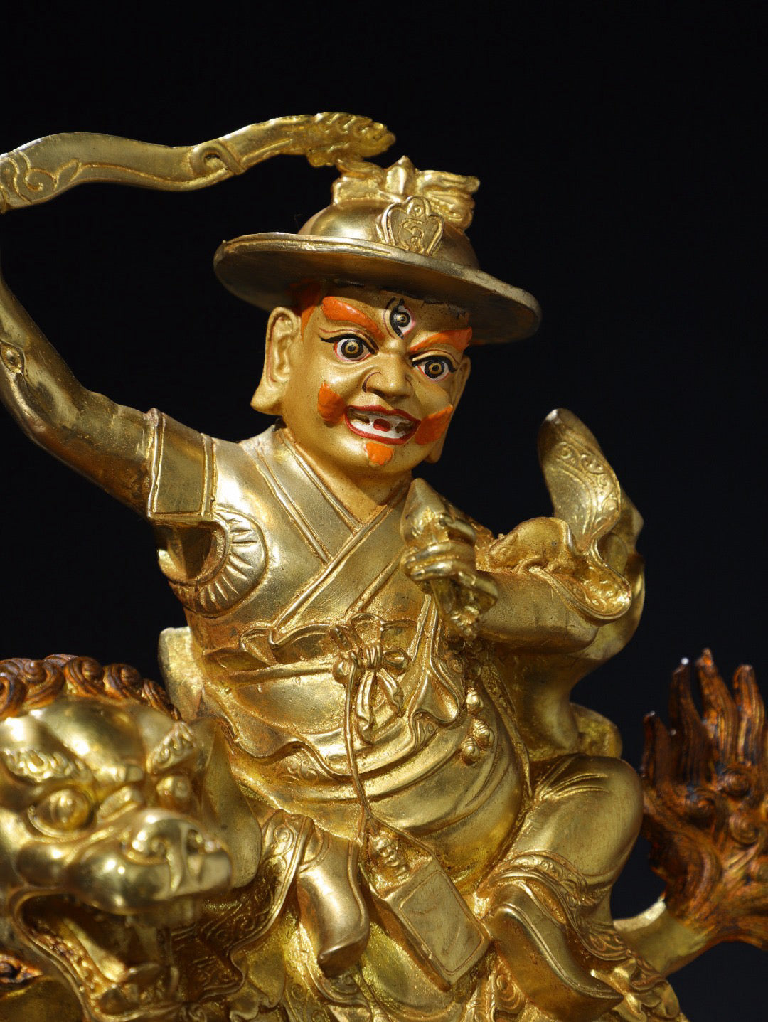 Chinese antique pure copper riding beast Vajra Buddha statue