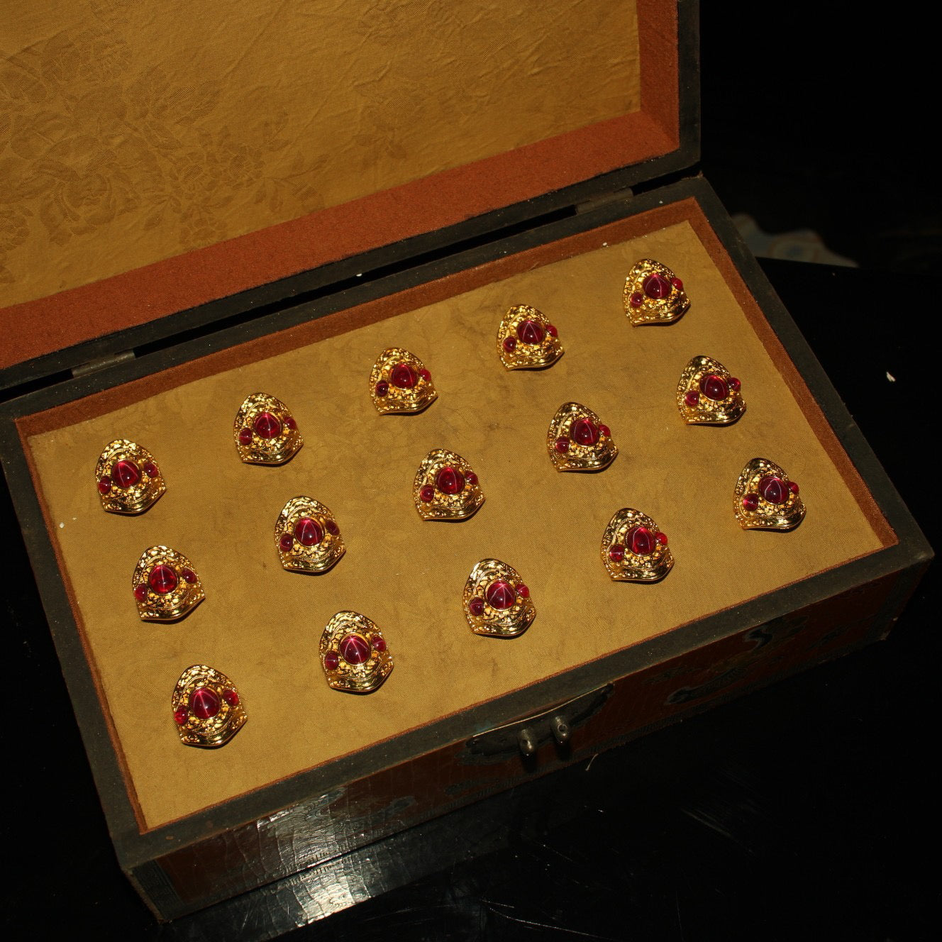 A box of Chinese antique Starlight Cloisonne rings