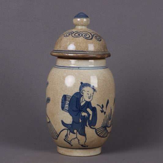Blue and white porcelain character story patterned small general jar