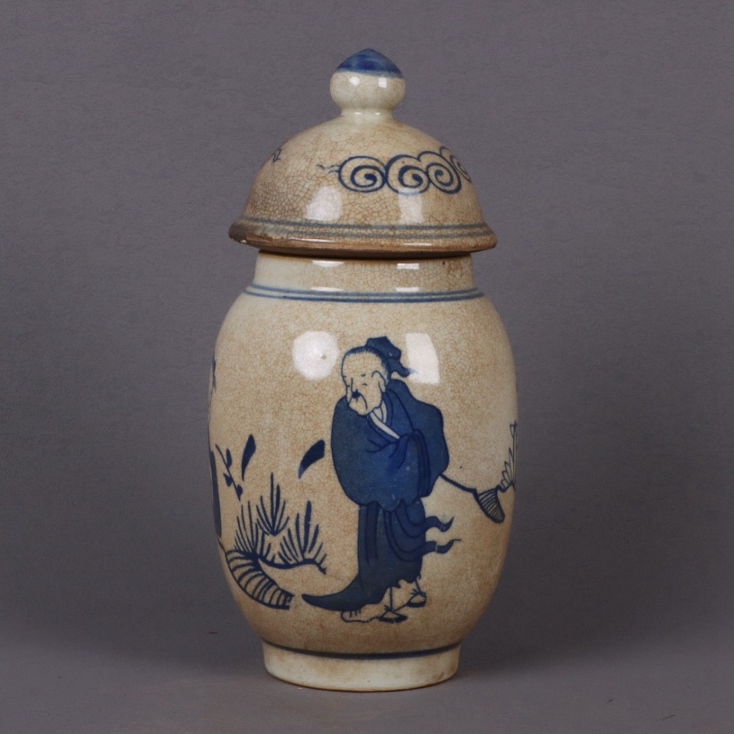 Blue and white porcelain character story patterned small general jar