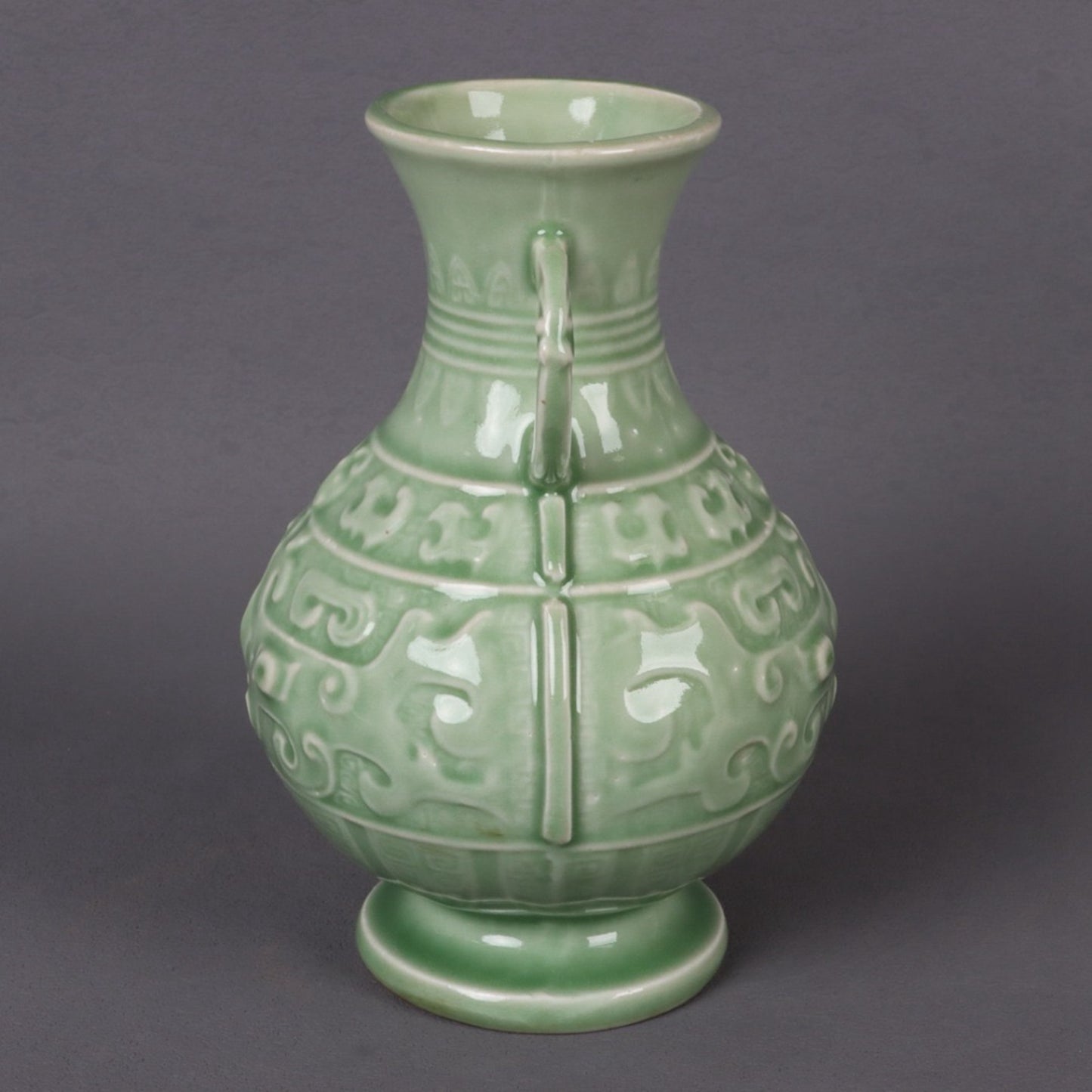 Blue glazed relief auspicious sheep pattern double ear vase