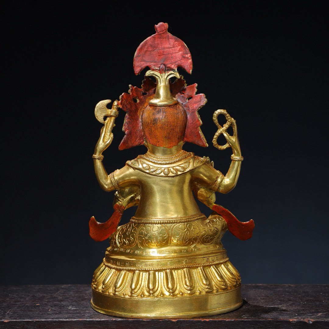 Chinese antique pure copper elephant trunk wealth god Buddha statue