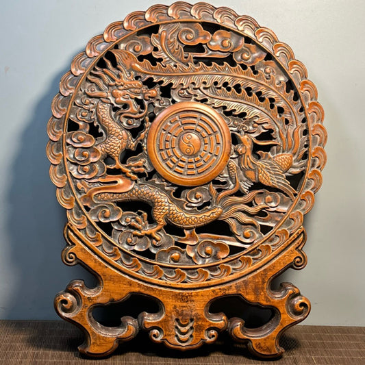 Carved rosewood disc screen ornaments