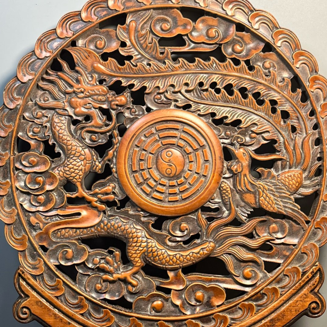 Carved rosewood disc screen ornaments