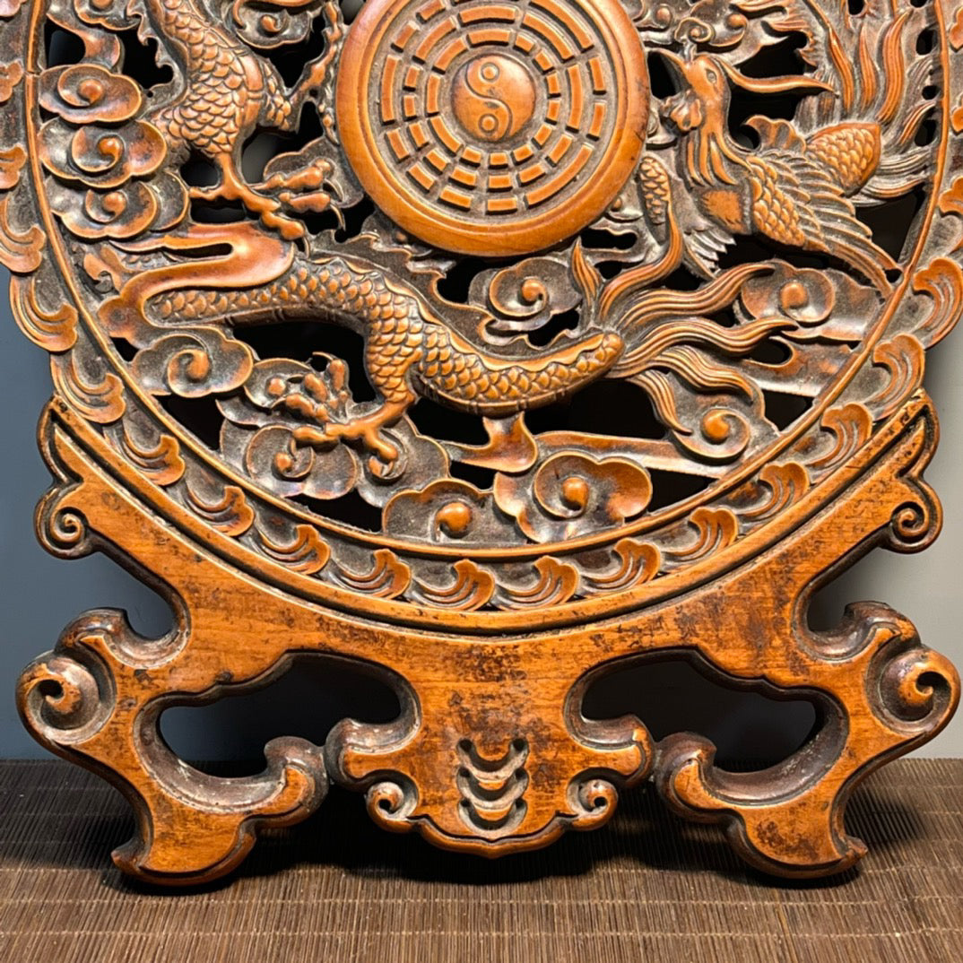 Carved rosewood disc screen ornaments