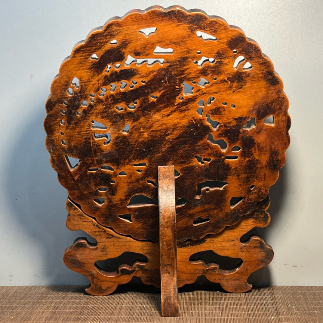 Carved rosewood disc screen ornaments