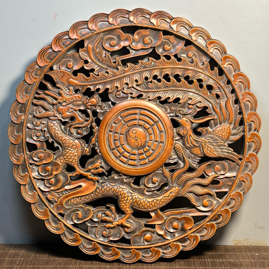 Carved rosewood disc screen ornaments