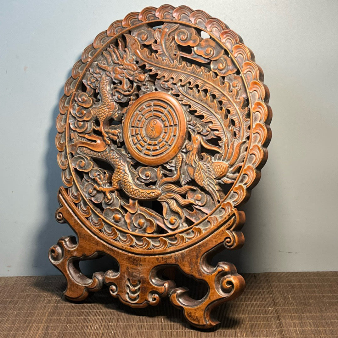 Carved rosewood disc screen ornaments