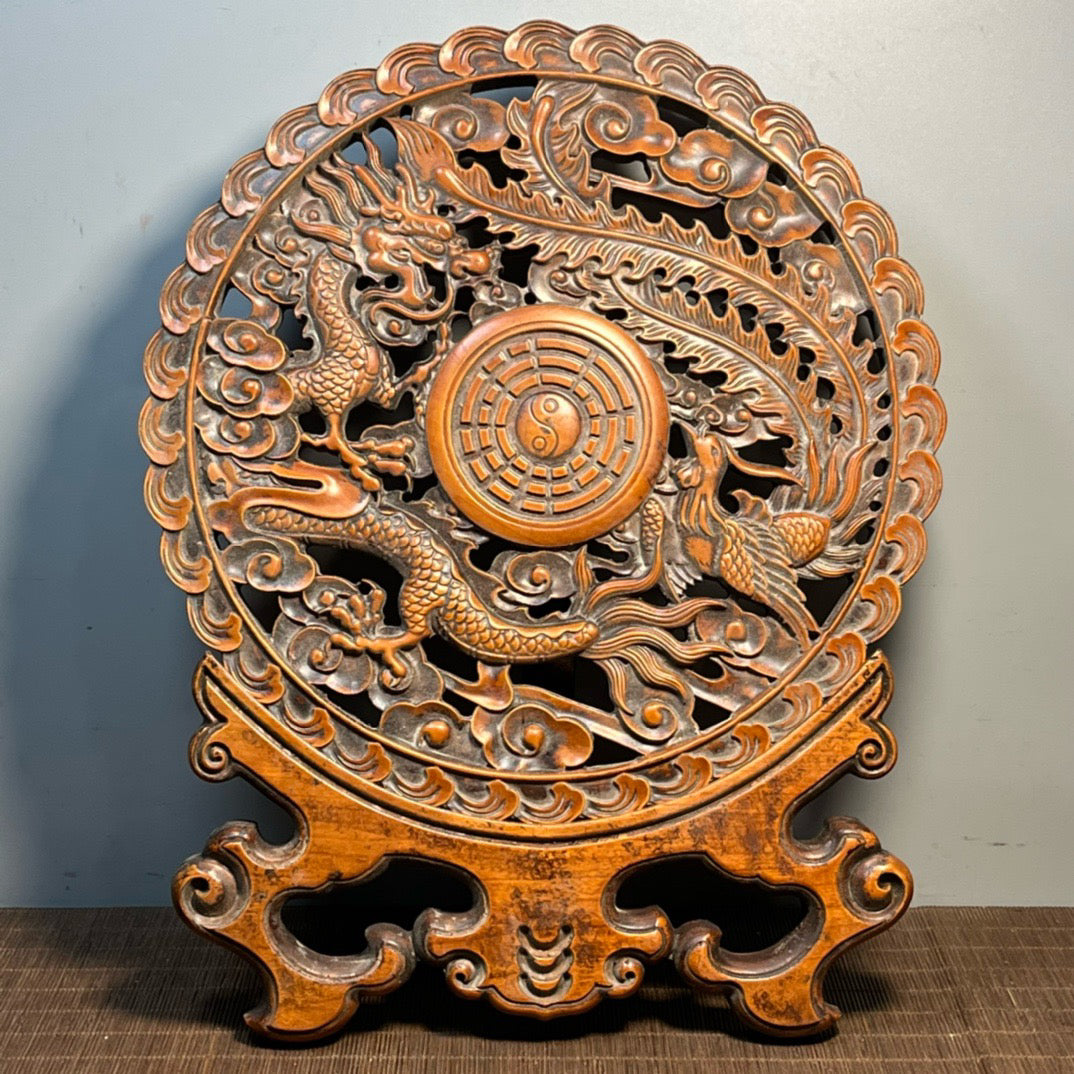 Carved rosewood disc screen ornaments