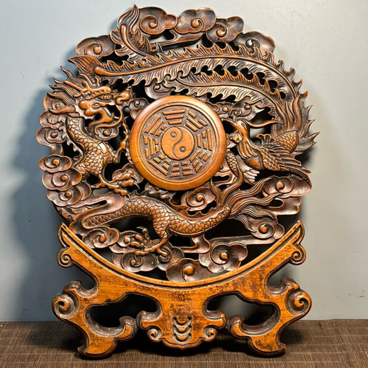 Carved rosewood disc screen ornaments
